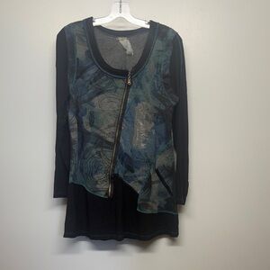 Dolcezza Abstract Blue Zip-Front Mini Dress